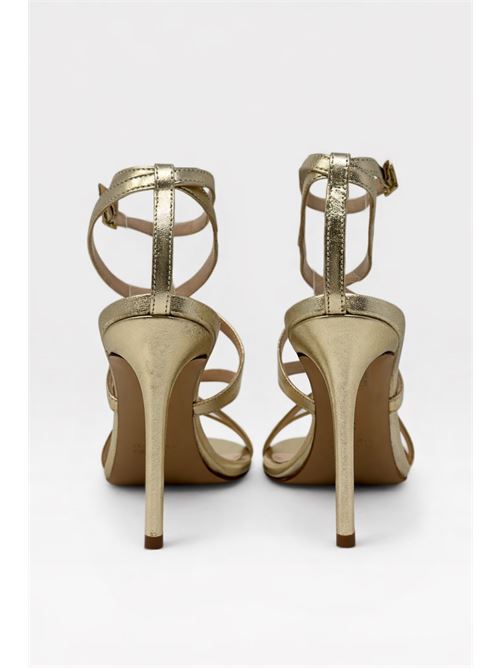 Sandali dorati con listini incrociati e tacco IL LACCIO | ET086LAMINATOPLATINO